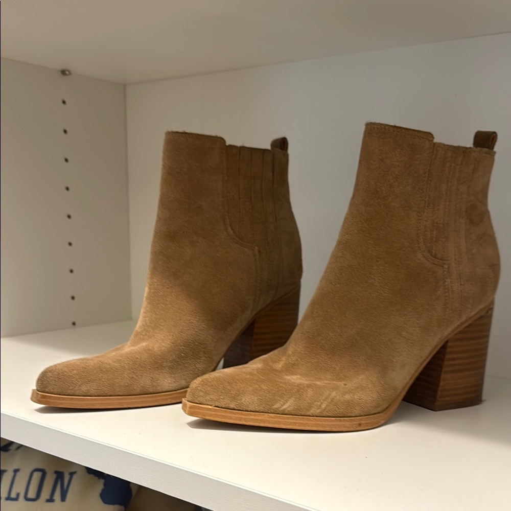 Marc Fisher Tan Suede Ankle Booties with Block Heel